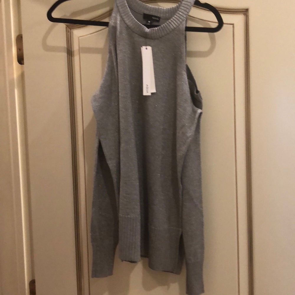 Aqua cold shoulder silver top.